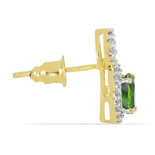 14K GOLD NATURAL CHROME DIOPSIDE GEMSTONE HALO EARRINGS